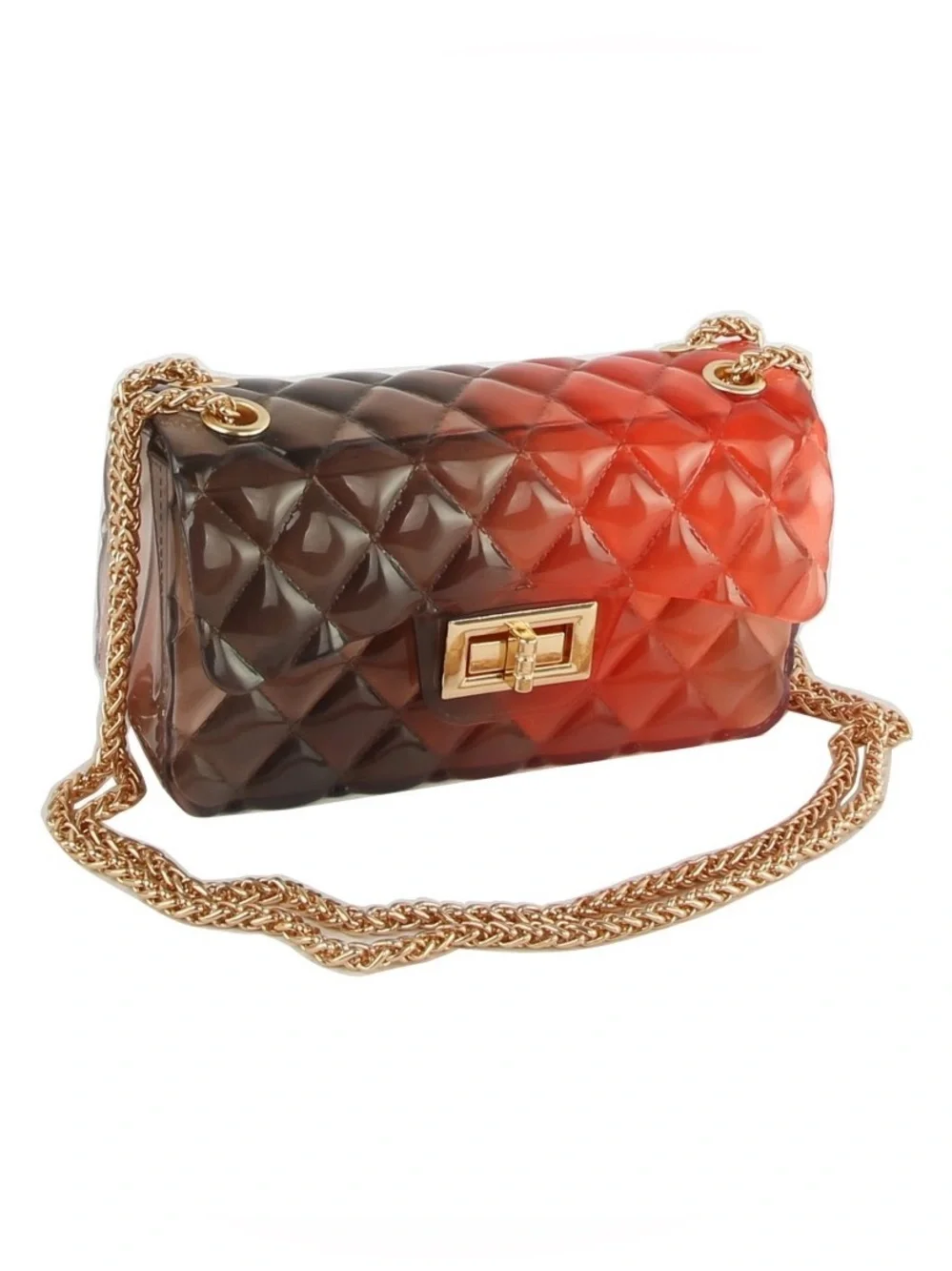 NWT Ombre Quilted Jelly Crossbody Bag with Chain - Brown